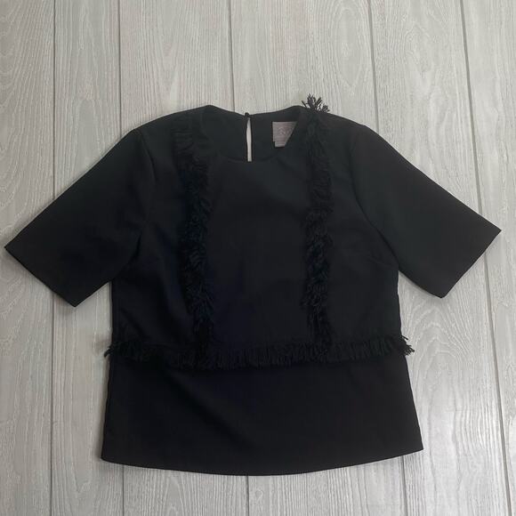 Vanessa Virginia Tops - Vanessa Virginia Anthropologie Women's Black Fringe Blouse Size XS X-Small